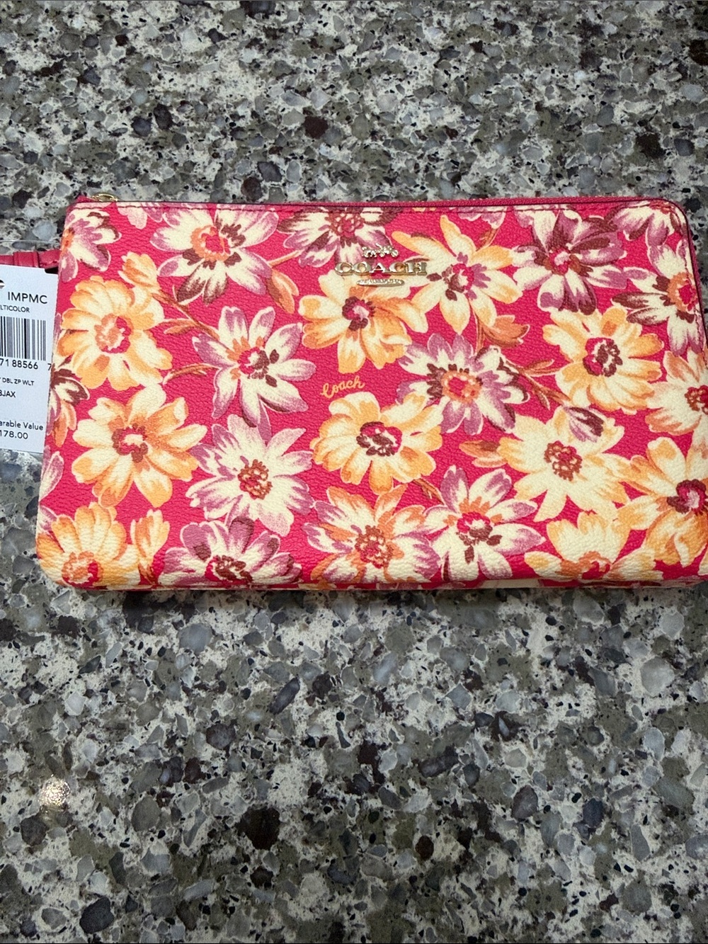 Coach Pink Floral Zip Wristlet with Yellow Blooms
